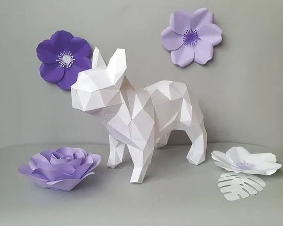 Оригами бульдог для декора интерьера