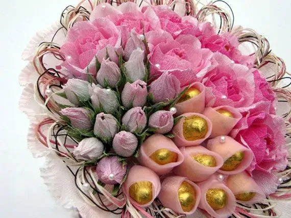 Bouquet of sweets and paper flowers