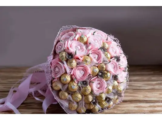 Candy bouquet with flowers