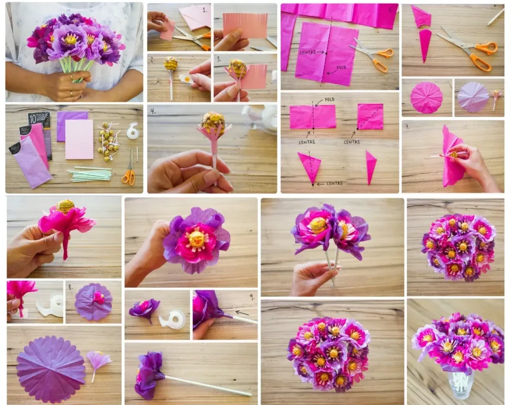 How to make a bouquet of candy and paper flowers