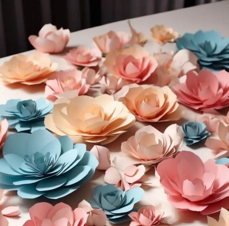 A bright paper craft flat lay with bold colors