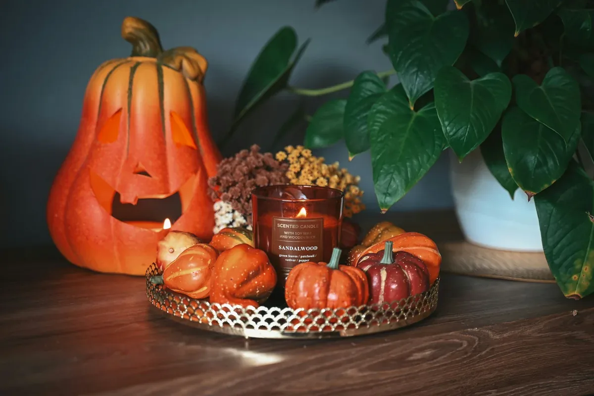 Finished pumpkin lantern as Halloween table decor
