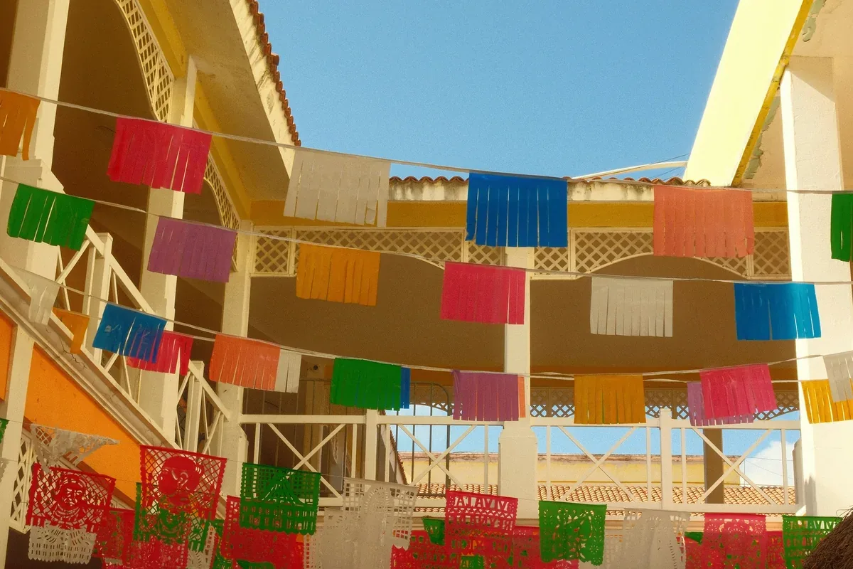 Paper-cut banner panels with decorative negative space