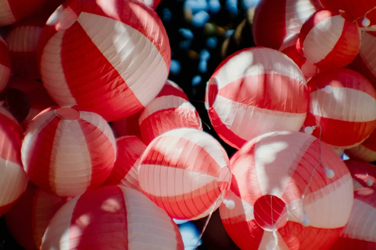 Close-up of paper lantern texture and stripe detail